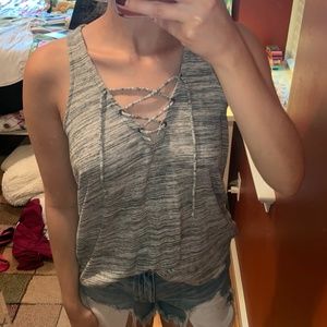 Hollister Gray Lace Up Tank Top